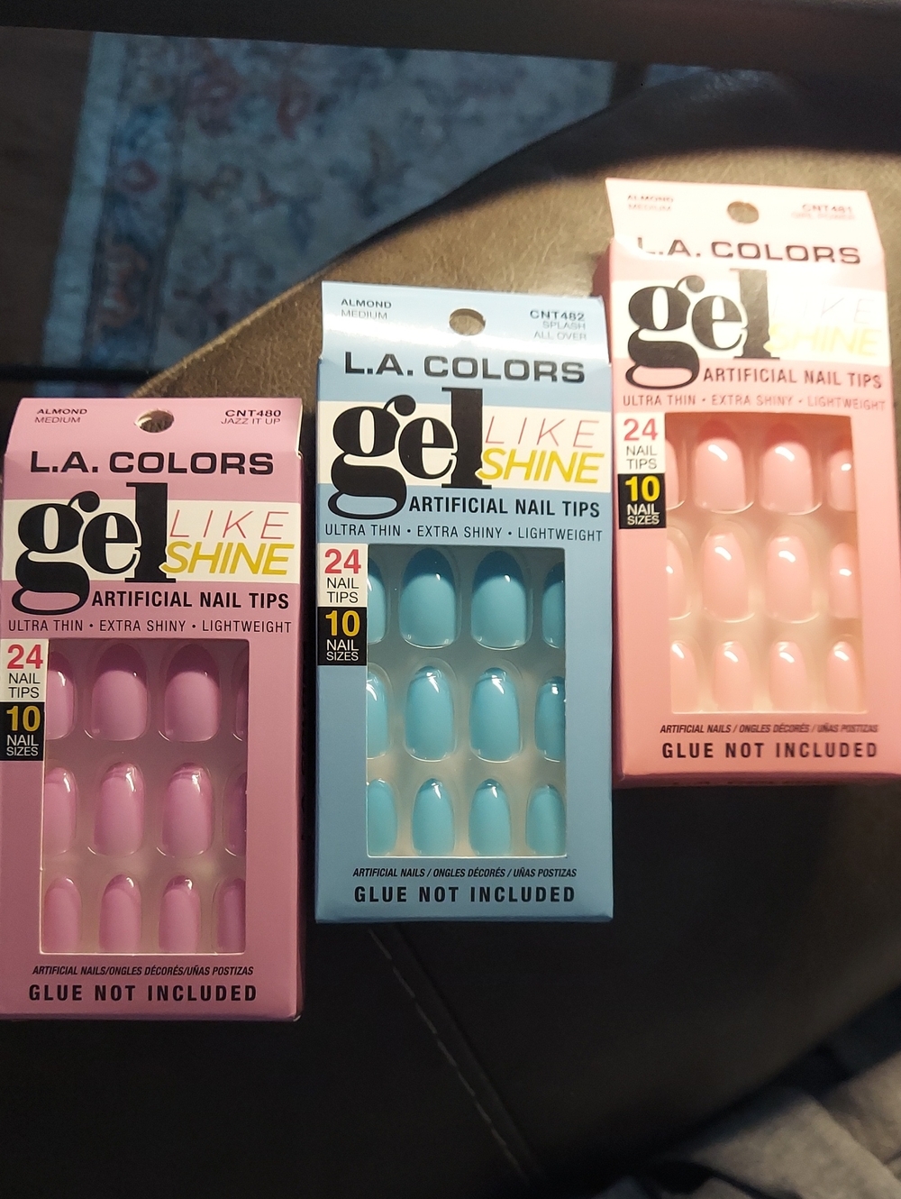 L.A. COLORS Gel Like Shine Artificial Nail Tips – Pink, Blue, Purple Trio